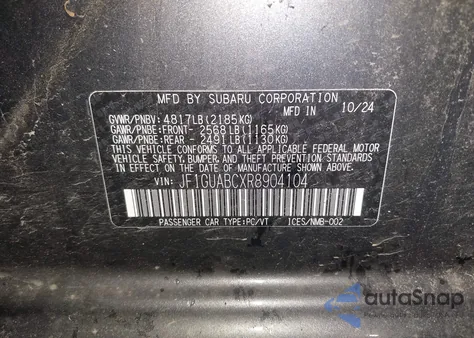 2024 Subaru Impreza Base 5-Door из США, поврежденный, VIN JF1GUABCXR8904104